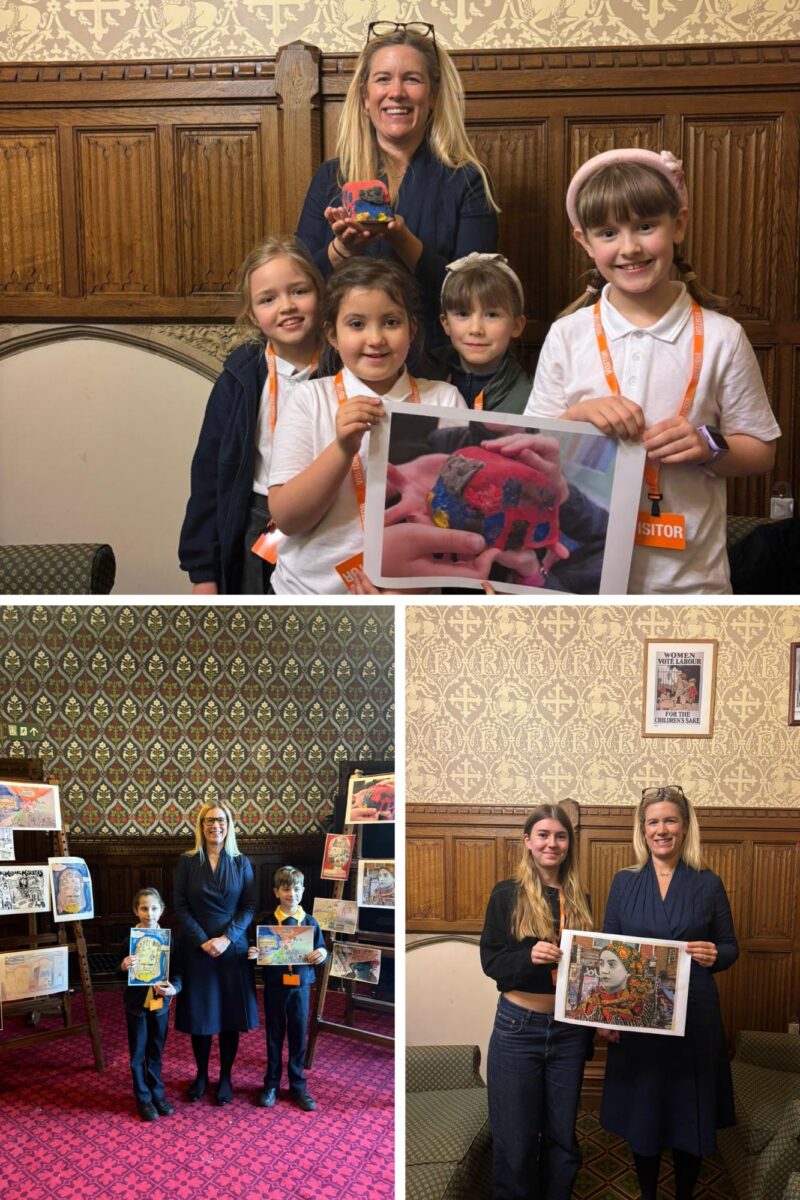 Ellie with winners of the school art competition 